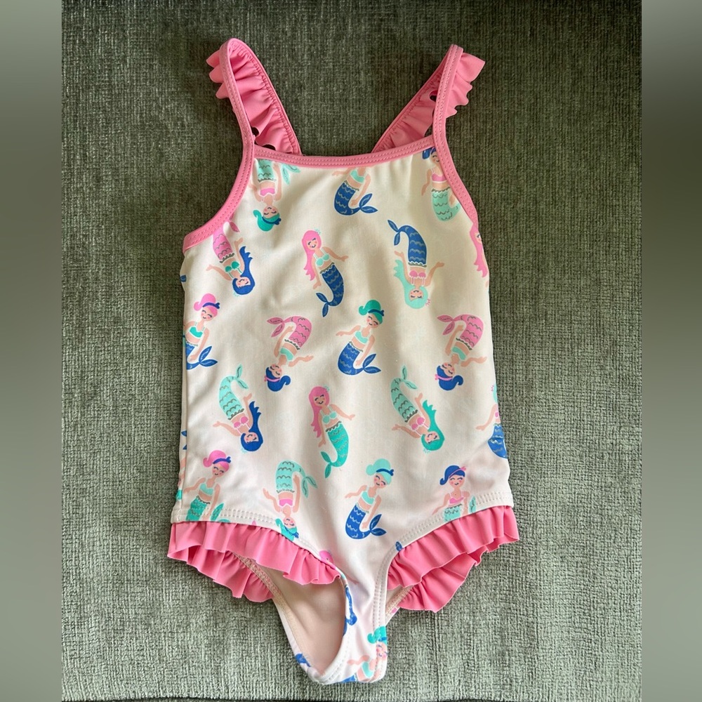 3T Pink Mermaids Swimsuit with Ruffle Straps